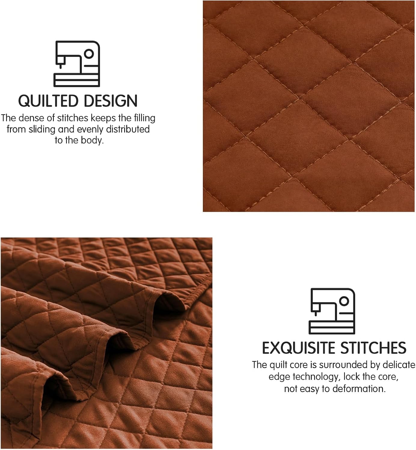 Quilt Set King Rust Lightweight Bedspread Soft Reversible Coverlet for All Season 3Pcs Burnt Orange Diamond Quilted Bedding Sets (1 Quilt 2 Pillow Shams)(106"X96")